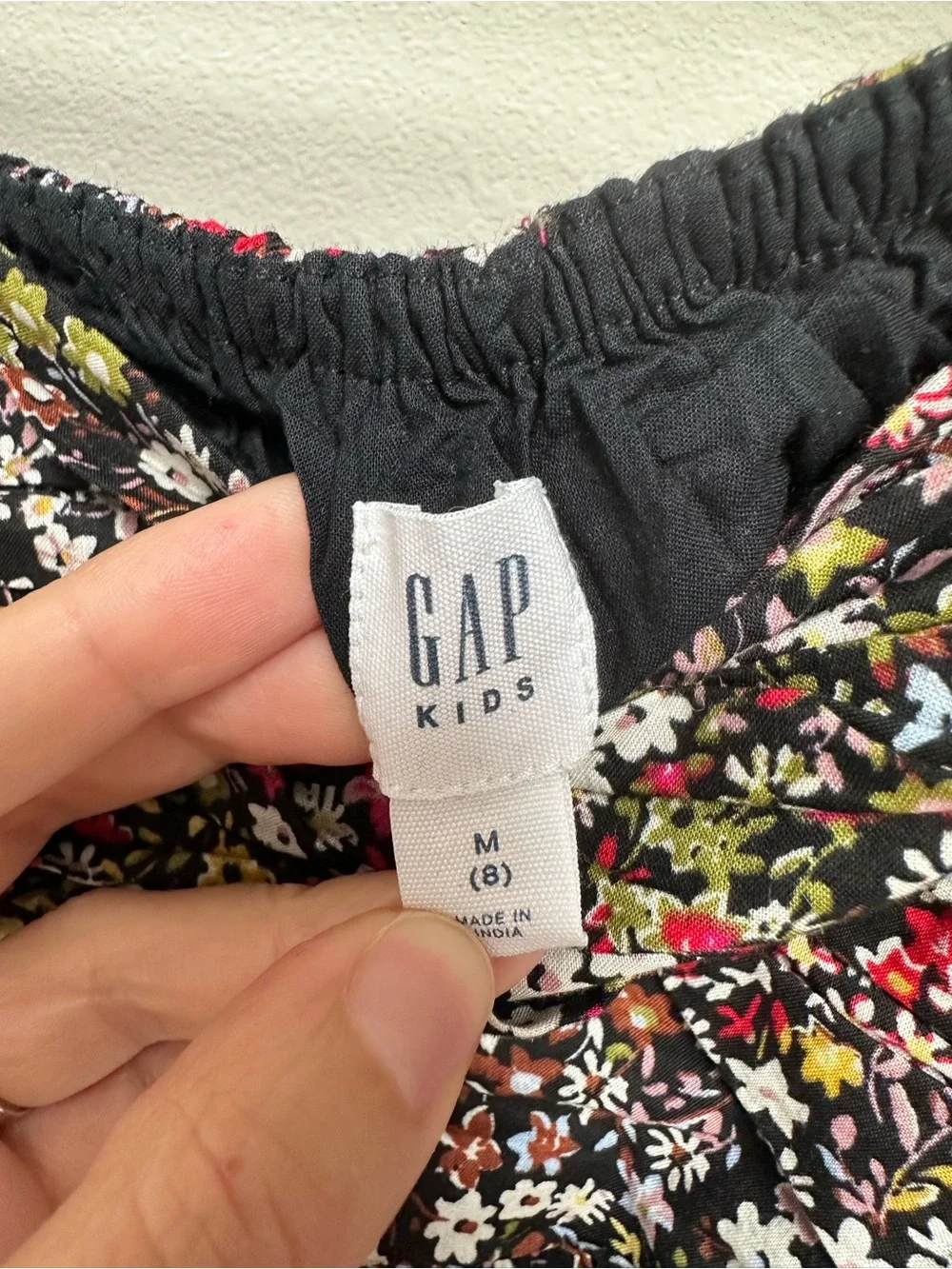 GAP Black Floral Smocked Casual Dress with Pink and Yellow Accents